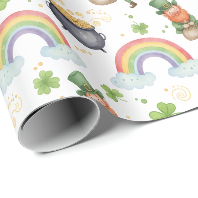 Regenbogen Shamrocks Leprechauns St Patrick's Day  Geschenkpapier (Rolleneckpunkt)