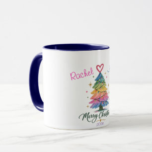 Regenbogen skizzierter Weihnachtsbaum Tasse