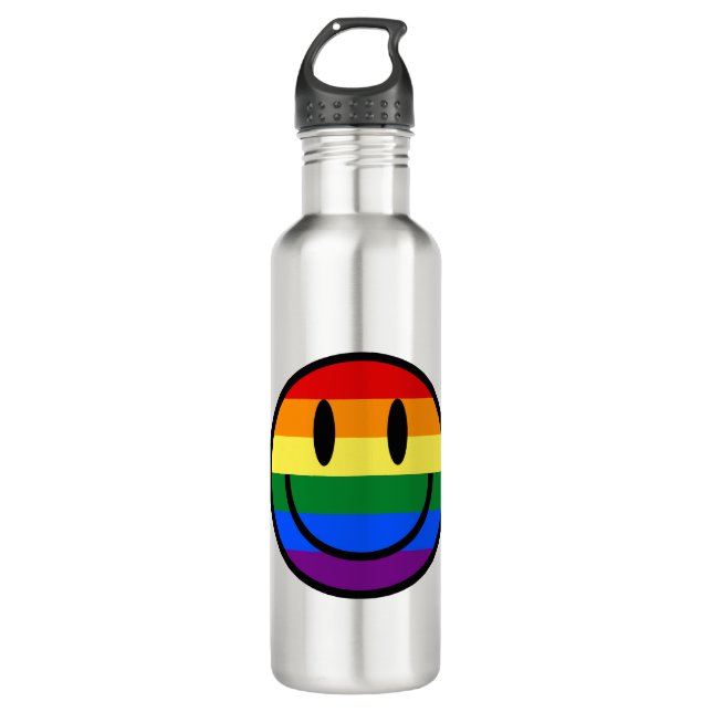Regenbogen-Smiley Edelstahlflasche (Vorderseite)