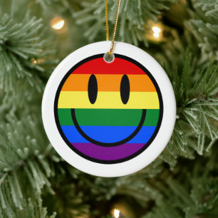 Regenbogen-Smiley Keramik Ornament