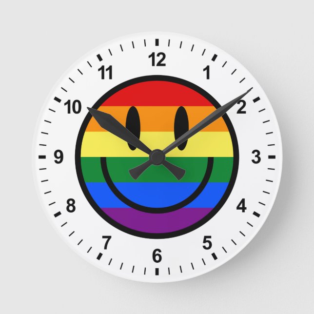 Regenbogen-Smiley Runde Wanduhr (Vorderseite)