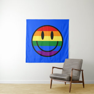 Regenbogen-Smiley Wandteppich