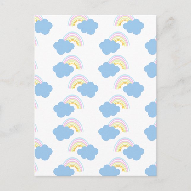 Regenbogen Sommer Wolken Pastell Kritzel Doodle Postkarte (Vorderseite)