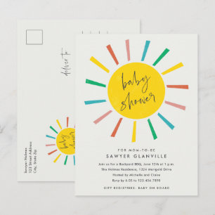 Regenbogen-Sonne-Script Moderne Babyparty Einladungspostkarte