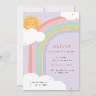 Regenbogen, Sonne und Wolken Lila Geburtstag des K Einladung
