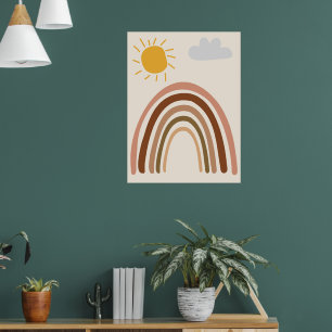 Regenbogen-Sonne-Wolke, Kinderzeichnung, Boho-Abst Poster