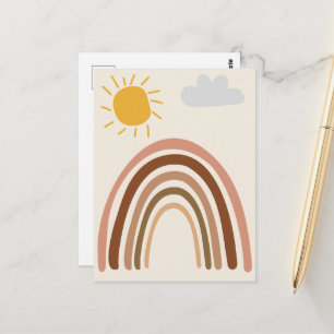 Regenbogen-Sonne-Wolke, Kinderzeichnung, Boho-Abst Postkarte