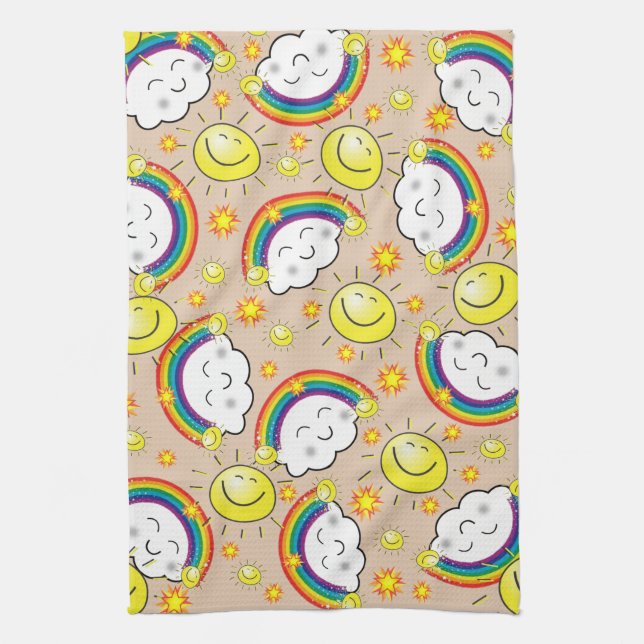 Regenbogen, Sonne, Wolken, Beige Küche Handtuch (Vertikal)