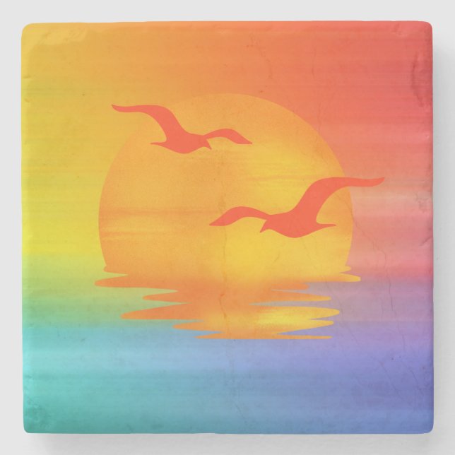 Regenbogen Sonnenaufgang  Steinuntersetzer (Vorderseite)
