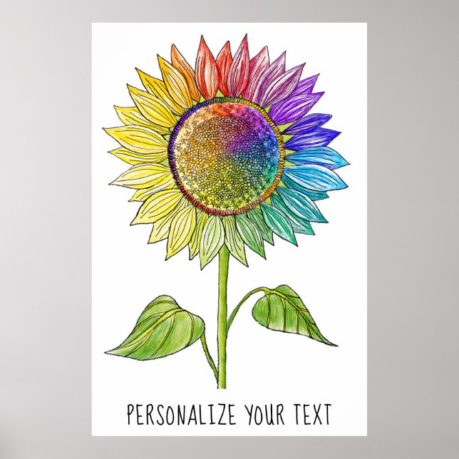 Regenbogen Sonnenblumen Kunst, Dichtung und Niedli Poster (Vorne)