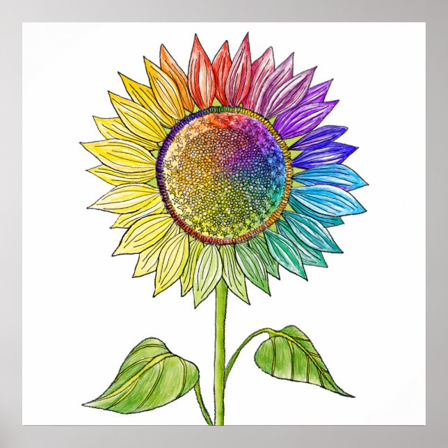 Regenbogen Sonnenblumen Kunst, Dichtung und Niedli Poster (Vorne)
