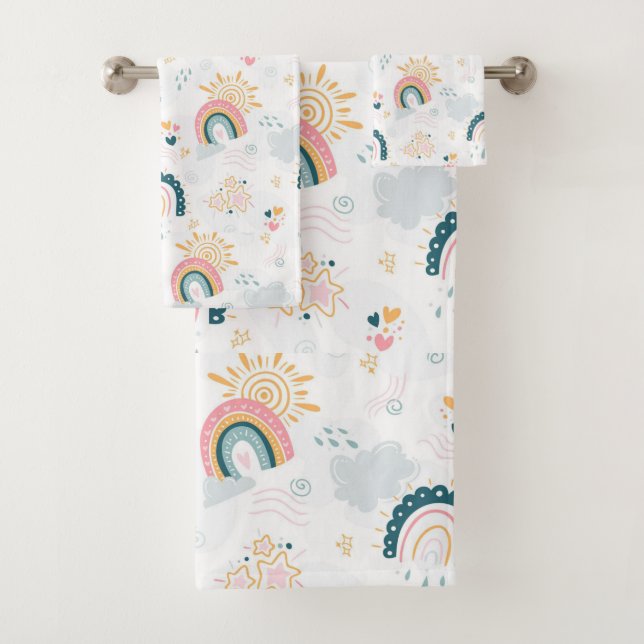Regenbogen, Sonnenschein, Wolken und Herz Badhandtuch Set (Insitu)