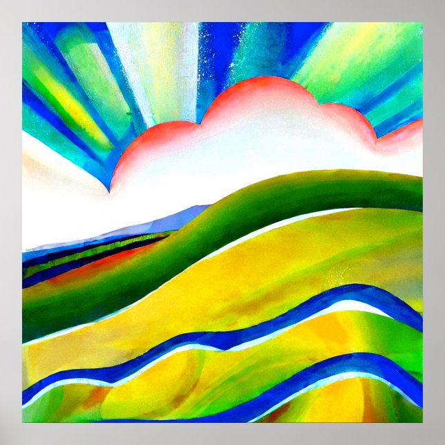 Regenbogen-Sonnenstrahl-Landschaft Poster (Vorne)