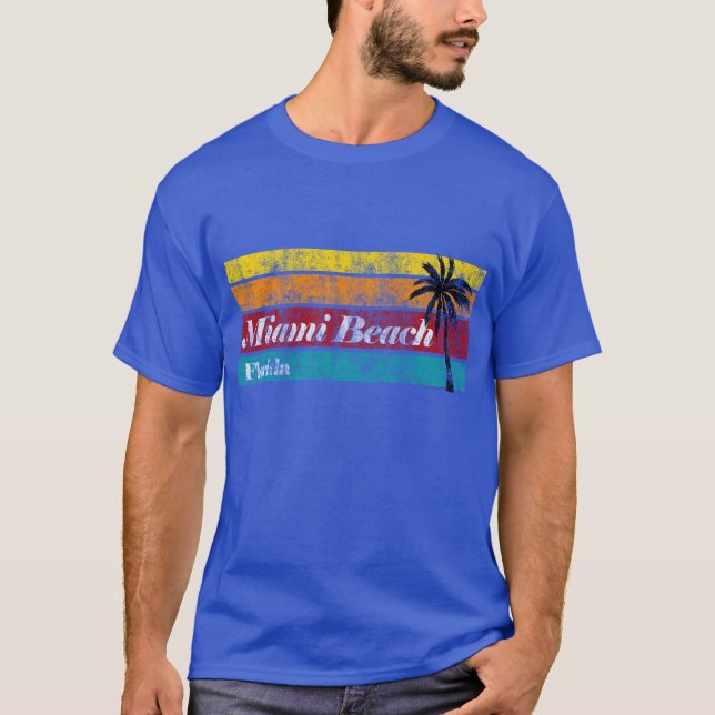 Regenbogen-Sonnenuntergang Vintages Miami Beach T-Shirt (Vorderseite)