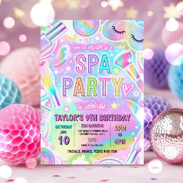 Regenbogen-Spa-Party-Glow-Makeup-Verwöhn-Geburtsta Einladung