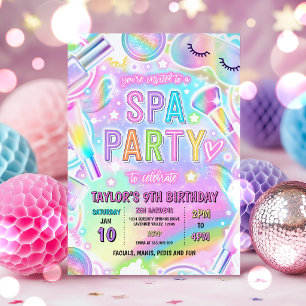 Regenbogen-Spa-Party-Glow-Makeup-Verwöhn-Geburtsta Einladung