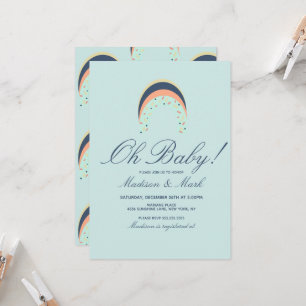 Regenbogen-Sprinkles-Pinselstrich-Baby-Party Blau Einladung