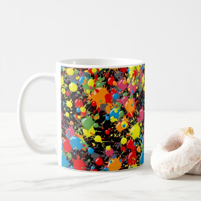 Regenbogen-Spritzer-Farbtropfen PD Kaffeetasse (Mit Donut)