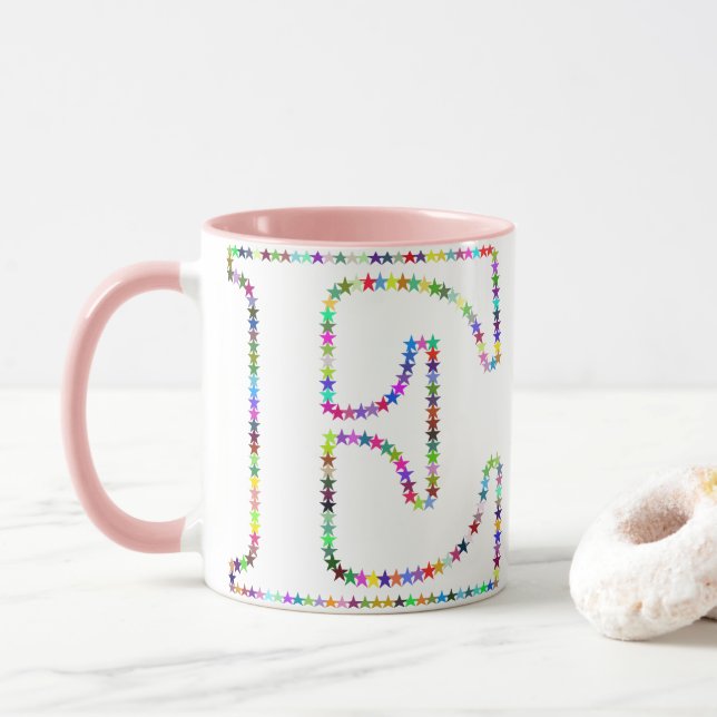Regenbogen-Stern-Buchstabe E Tasse (Mit Donut)