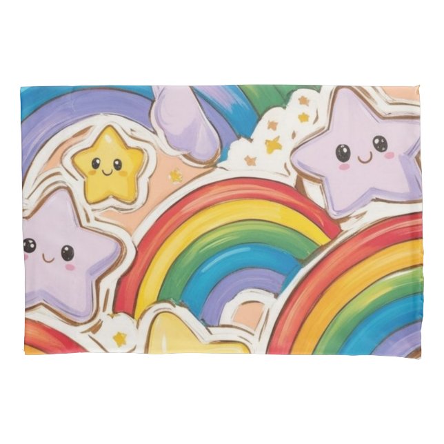 Regenbogen, Sterne und niedliches Lächeln Kissenbezug (Vorderseite)