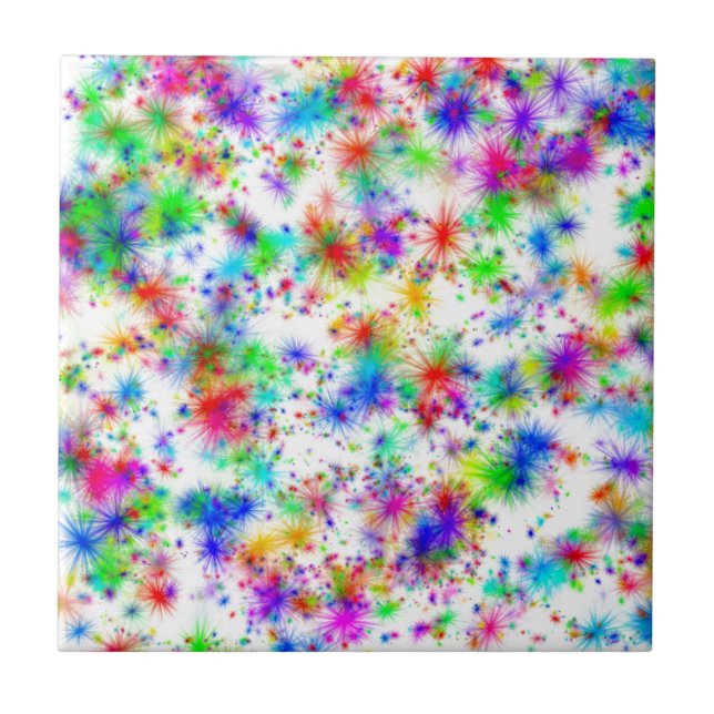 Regenbogen-Sternenexplosionen Fliese (Vorderseite)