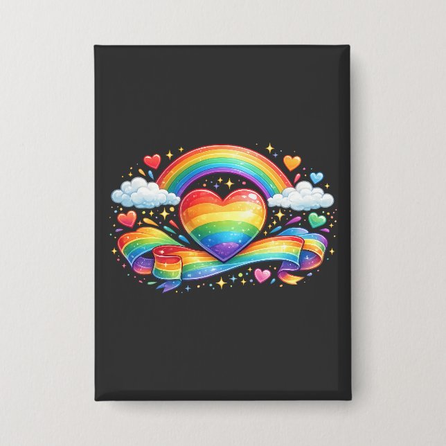 Regenbogen-Stolz-Herz – Farbdesign der LGBTQ+-Lieb Button (Vorderseite)