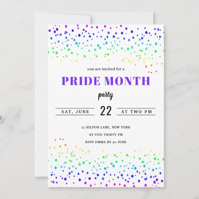 Regenbogen Stolz Monat Gay Parade Spaß Confetti mo Einladung (Vorderseite)