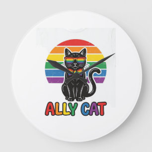 Regenbogen-Stolz Vintage-Katzen-Shirt-Design_1 Große Wanduhr