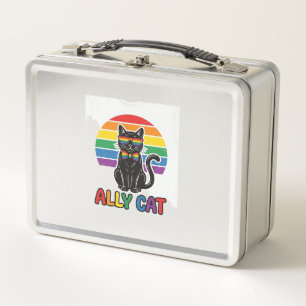 Regenbogen-Stolz Vintage-Katzen-Shirt-Design_1 Metall Brotdose