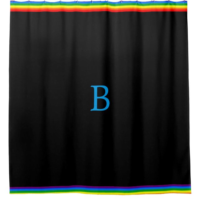 Regenbogen-Streifen auf dem schwarzen Gay Pride Duschvorhang (Vorderseite)
