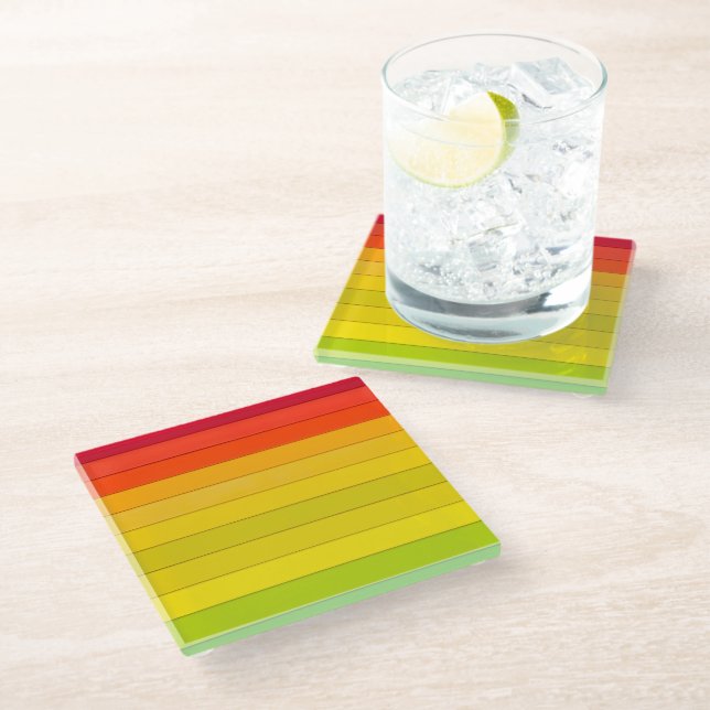 Regenbogen Streifen mehrfarbig Glasuntersetzer (Schrägansicht)