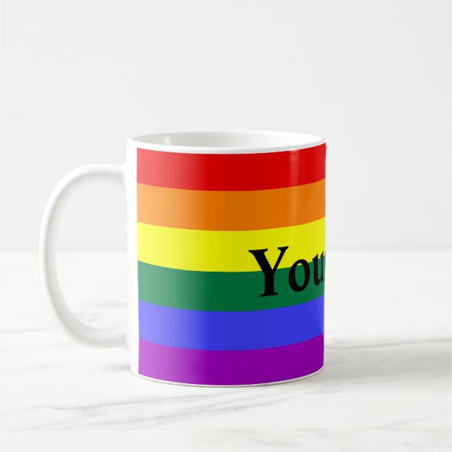 Regenbogen-Streifen mit kundenspezifischem Text Kaffeetasse (Links)