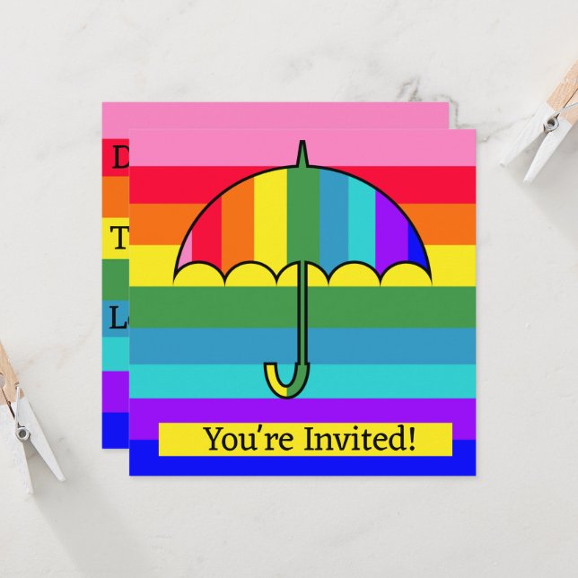 Regenbogen Streifen Umbrella Einladung (Vorderseite/Rückseite Beispiel)