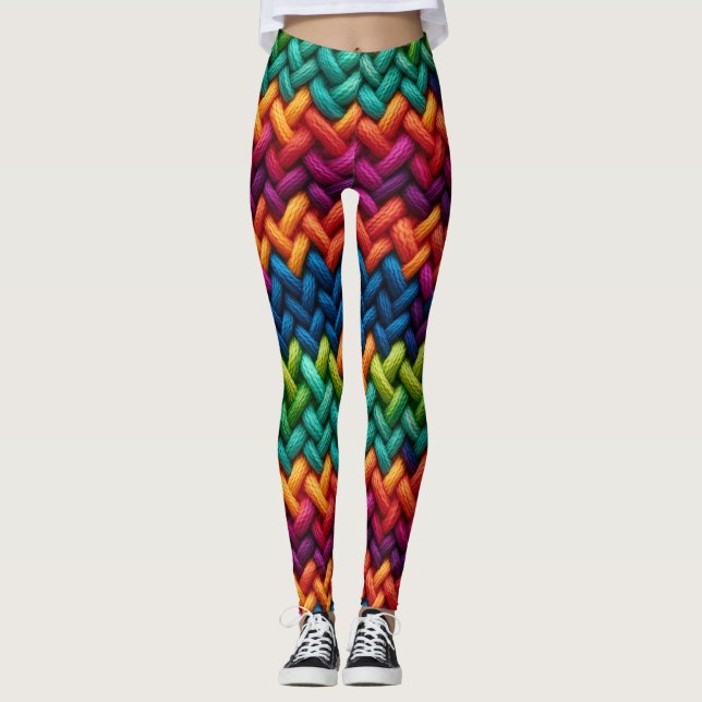 Regenbogen-Strick aus Dickwolle Leggings (Vorderseite)