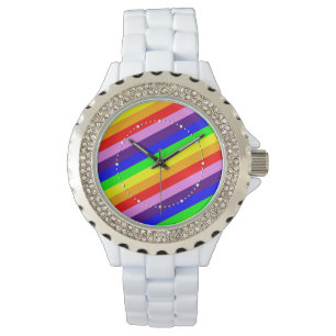 Regenbogen Stripes klassisches buntes schickes Armbanduhr