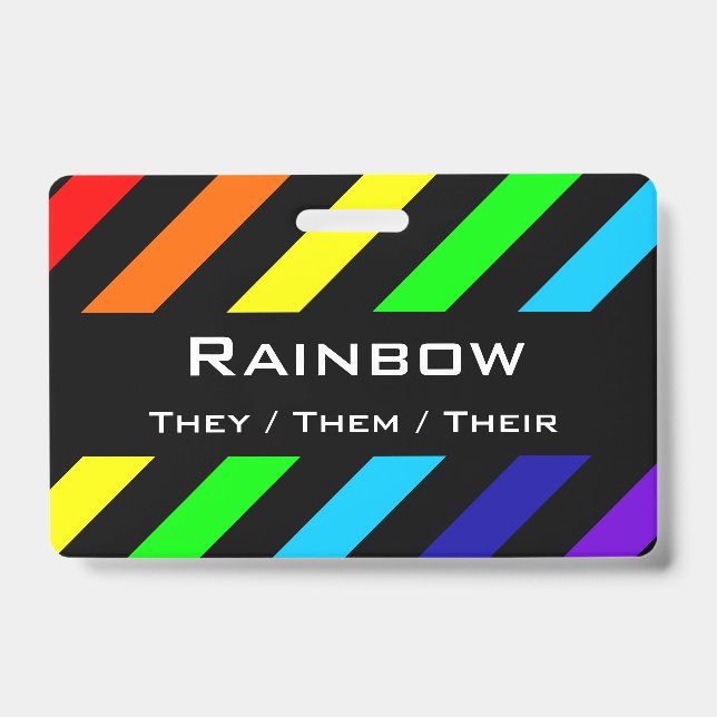 Regenbogen Stripes Namen-/Pronomen-Abzeichen Ausweis (Front)
