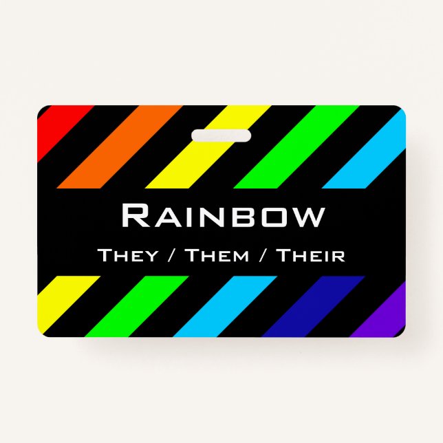 Regenbogen Stripes Namen-/Pronomen-Abzeichen Ausweis (Vorderseite)