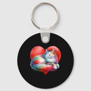 Regenbogen Süße Katze Umarmen Herz Kätzchen Liebe Schlüsselanhänger