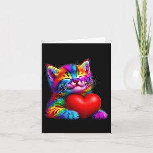 Regenbogen Süße Katze Umarmen Valentinstag Herz Ki Karte