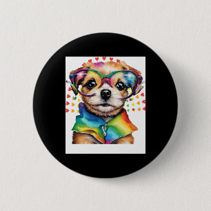 Regenbogen Süßer Hund – Lustiger Welpe Liebt Gles  Button