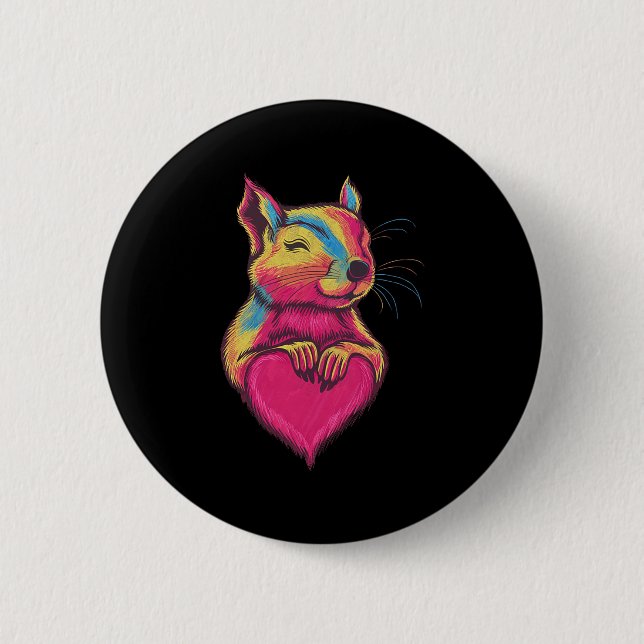 Regenbogen Süßes Eichhörnchen Umarmen Valentinstag Button (Vorderseite)