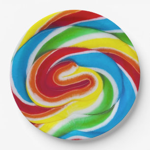 Regenbogen-Süßigkeits-Wirbels-PapierTeller Pappteller