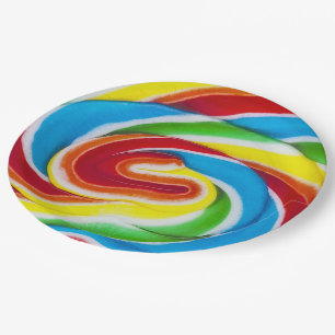 Regenbogen-Süßigkeits-Wirbels-PapierTeller Pappteller