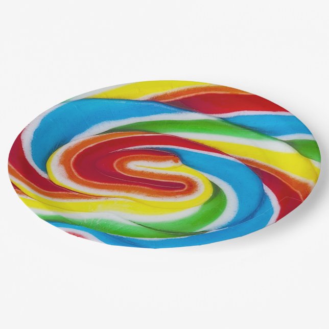 Regenbogen-Süßigkeits-Wirbels-PapierTeller Pappteller (Schrägansicht)