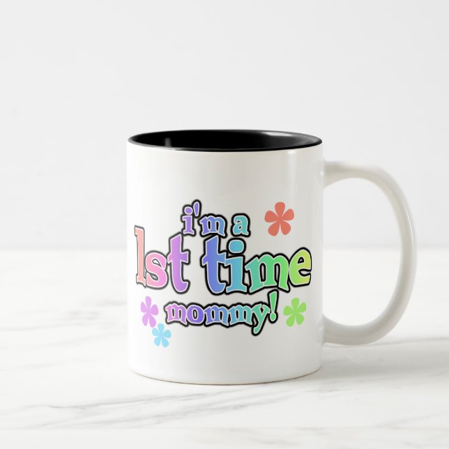 Regenbogen-Text-erstes Mal-Mama Zweifarbige Tasse (Rechts)