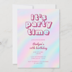 Regenbogen-Tie-Dye-Hologramm-Pastell-Party-Einladu Einladung