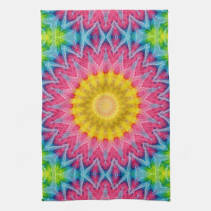 Regenbogen-Tie-Dye-Mandala mit lebendiger Symmetri Geschirrtuch