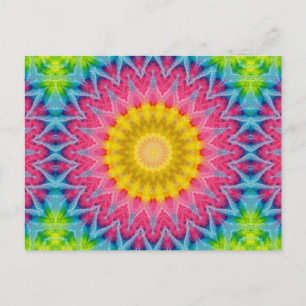 Regenbogen-Tie-Dye-Mandala mit lebendiger Symmetri Postkarte
