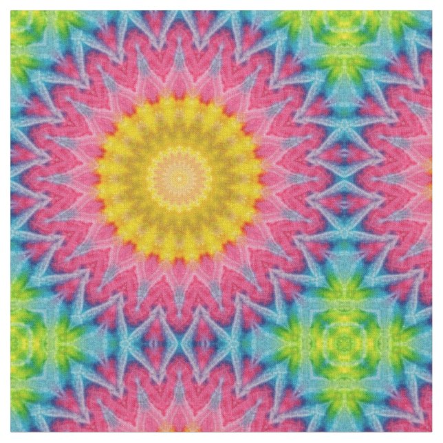 Regenbogen-Tie-Dye-Mandala mit lebendiger Symmetri Stoff (Nahaufnahme)