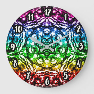 Regenbogen-Tie-Dye-Mandala-Stern Große Wanduhr